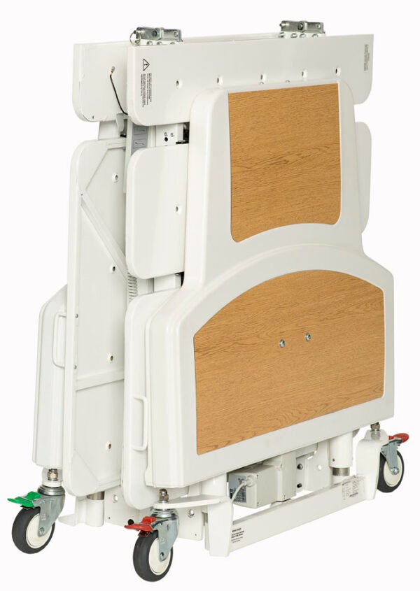 Human Care FloorLine LTC electric bed folded for storage