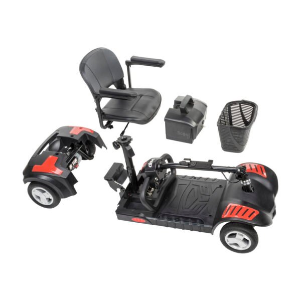 Drive Medical Scout LT 4-Wheel Scooter disassembled for transport